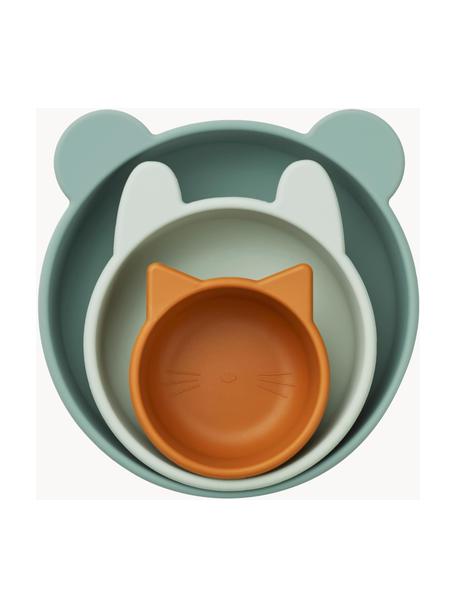 Assiettes enfant Eddie, 3 élém., 100 % silicone, Vert, vert pastel, orange, Lot de différentes tailles