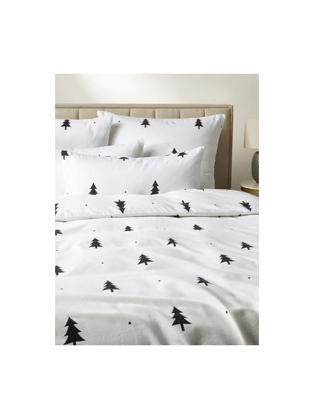 Housse de couette en flanelle avec sapins X-mas Tree, Blanc, noir, larg. 140 x long. 200 cm