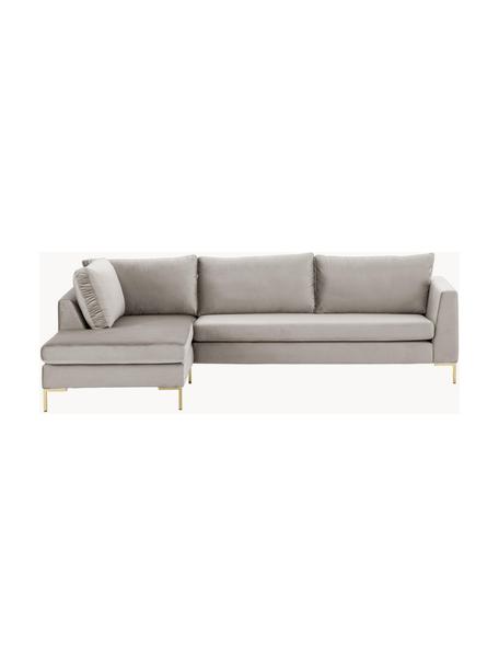 Sofa narożna z aksamitu Luna, Tapicerka: aksamit (100% poliester) , Stelaż: lite drewno bukowe, sklej, Nogi: metal galwanizowany Mater, Greige aksamit, S 280 x G 184 cm, lewostronna