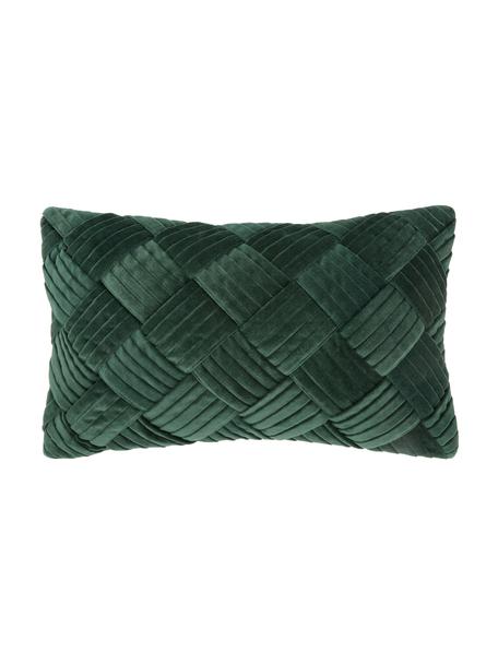 Federa arredo in velluto con motivo strutturato Sina, Velluto (100% cotone), Verde scuro, Larg. 30 x Lung. 50 cm