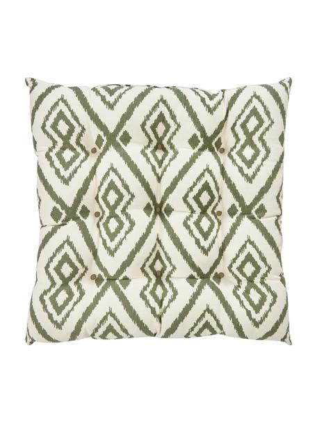 Katoenen stoelkussen Delilah in crèmewit/olijfgroen, Bekleding: 100% katoen, Olijfgroen, B 40 x L 40 cm