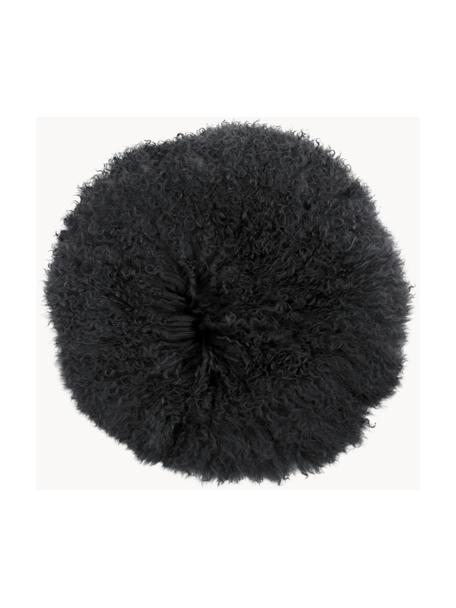 Polštářek z jehněčí kůže s dlouhým vlasem Ella, kudrnatý, Tmavě šedá, Ø 37 cm