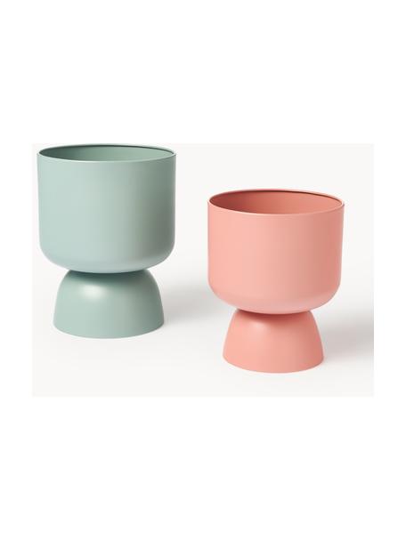 Set de maceteros Kanta, 2 uds., Metal recubierto, Verde menta, melocotón, Set de diferentes tamaños