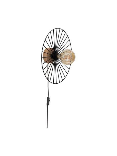 Dizajnová nástenná lampa Antonella, Čierna, dubové drevo, Ø 35 cm