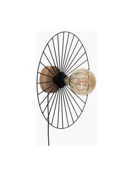 Design wandlamp Antonella met stekker, Lampenkap: gecoat metaal, Zwart, eikenhoutkleurig, Ø 35 cm
