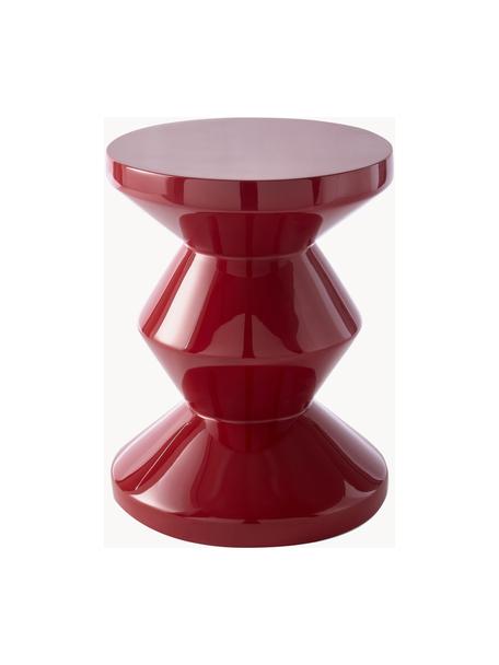 Tavolino rotondo Zig Zag, Plastica laccata, Rosso vino, Ø 36 x Alt. 46 cm