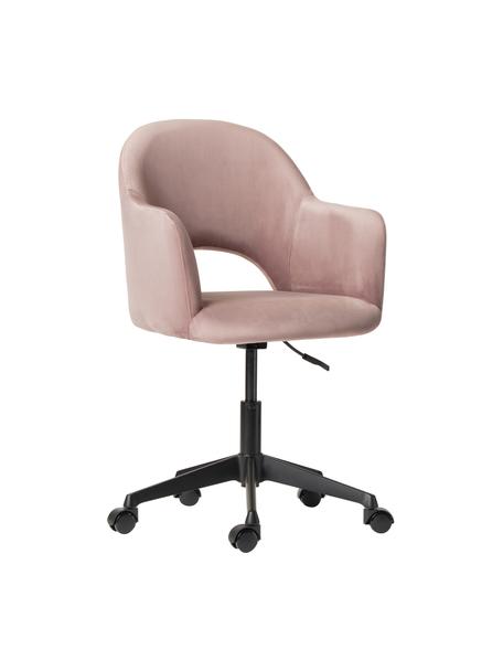 Krzesło biurowe z aksamitu z podłokietnikami Rachel, obrotowe, Tapicerka: aksamit (wysokiej jakości, Nogi: metal malowany proszkowo, Bladoróżowy aksamit, S 65 x G 68 cm