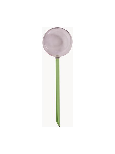 Handgefertigter Bewässerungsball Flora, Glas, Hellrosa, Grün, Ø 8 x H 27 cm