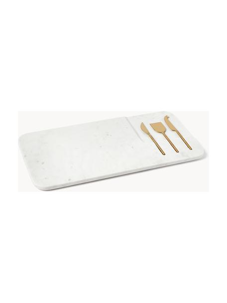 Plateau de service avec couteaux à fromage Jaya, 4 élém., Blanc marbré, doré, larg. 48 x haut. 22 cm