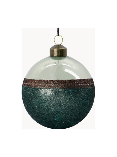 Kerstballen Stripe, 4 stuks, Glas, Mintgroen, bruin, petrol, Ø 8 x H 9 cm