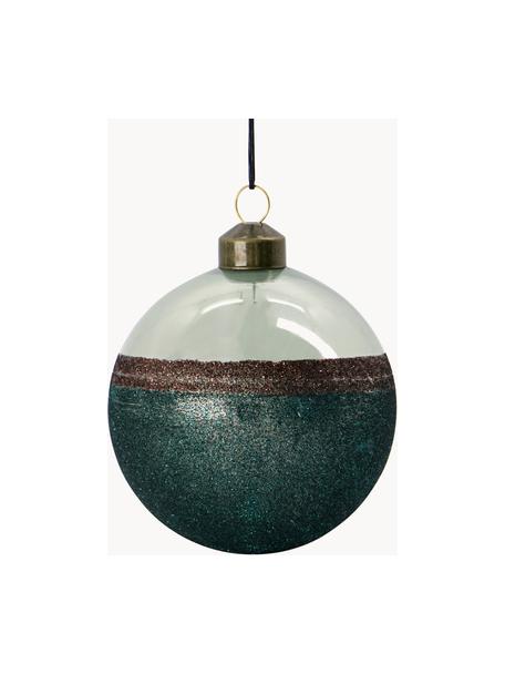 Boules de Noël Stripe, 4 pièces, Verre, Vert menthe, brun, bleu pétrole, Ø 8 x haut. 9 cm
