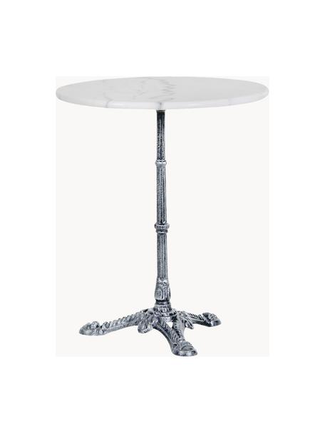 Runder Bistrotisch Loire mit Marmorplatte, Ø 60 cm, Tischplatte: Marmor, Gestell: Metall, pulverbeschichtet, Weiss marmoriert, Silberfarben, Ø 60 x H 72 cm