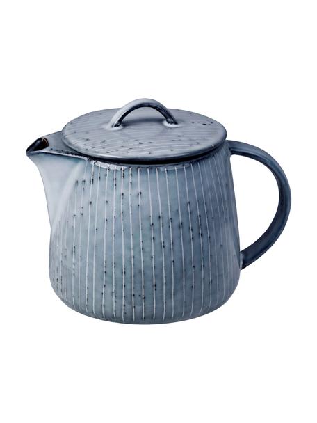 Ručně vyrobená čajová konvice z kameniny Nordic Sea, 1 l, Kamenina, Odstíny šedé a modré, Ø 23 cm, V 29 cm