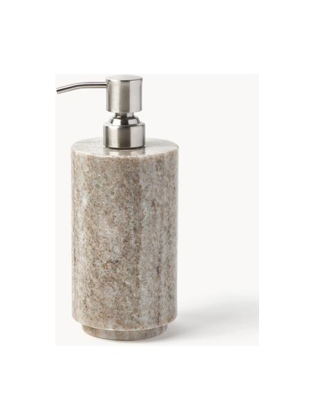 Dispenser sapone in marmo Simba, Contenitore: marmo, Testa della pompa: plastica, Beige marmorizzato, argentato, Ø 8 x Alt. 19 cm