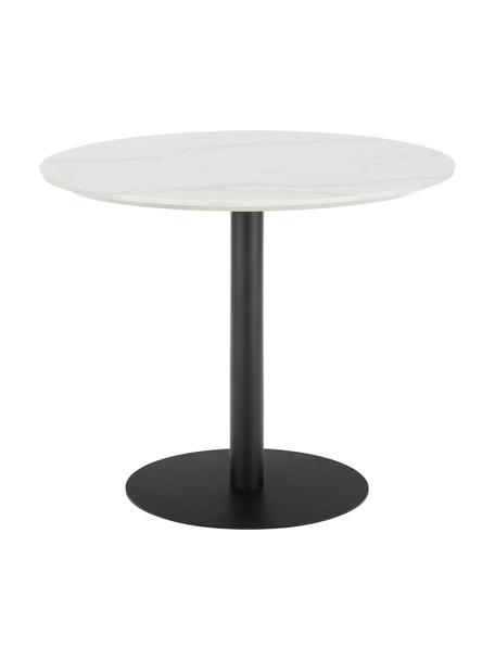 Okrągły stół do jadalni o wyglądzie marmuru Karla, Blat: płyta pilśniowa średniej , Biały o wyglądzie marmuru, czarny, Ø 90 x W 75 cm