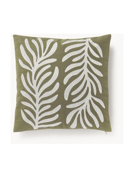 Housse de coussin 45x45 d'extérieur Aryna, Vert olive, beige clair, larg. 45 x long. 45 cm