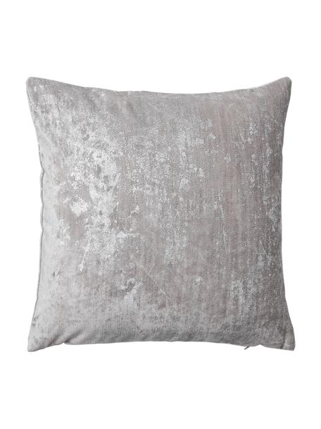 Sametový povlak na polštář s třpytivým vintage vzorem Shiny, 100 % polyesterový samet, Šedá, stříbrná, Š 40 cm, D 40 cm