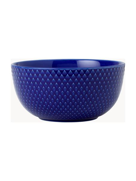 Cuencos de porcelana con relieves Rhombe, 4 uds., Porcelana, Azul oscuro, Ø 13 x Al 7 cm