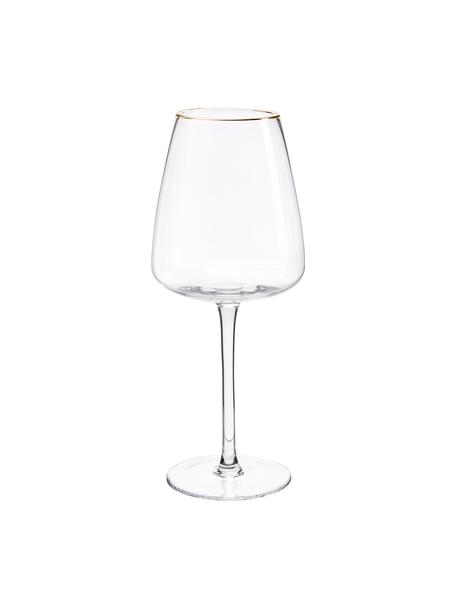 Ručně foukané sklenice na bílé víno se zlatými okraji Ellery, 4 ks, Sklo, Transparentní se zlatým okrajem, Ø 9 cm, V 21 cm