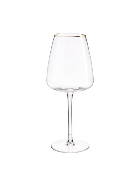 Bicchiere da vino bianco in vetro soffiato con bordo dorato Ellery 4 pz, Vetro, Trasparente con bordo oro, Ø 9 x Alt. 21 cm