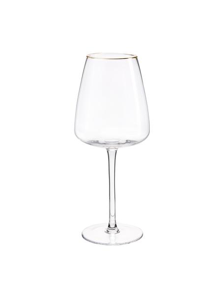 Copas de vino blanco de vidrio soplado artesanalmente Ellery, 4 uds., Vidrio, Transparente con borde dorado, Ø 9 x Al 21 cm