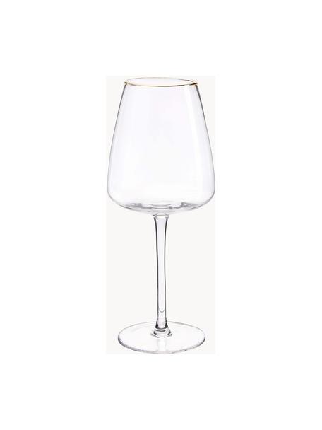 Copas de vino blanco de vidrio sopladas artesanalmente Ellery, 4 uds., Vidrio, Transparente con borde dorado, Ø 9 x Al 21 cm, 400 ml