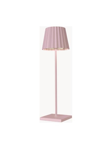 Mobiele dimbare LED outdoor tafellamp Trellia, Gelakt aluminium, Roze, Ø 12 x H 38 cm