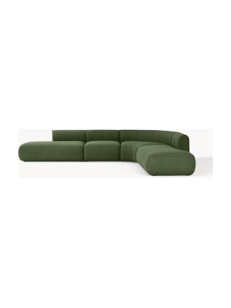 Modulares Bouclé-Ecksofa Sofia (4-Sitzer), Bezug: Bouclé (100 % Polyester) , Gestell: Fichtenholz, Spanplatte, , Bouclé Dunkelgrün, B 385 x T 298 cm