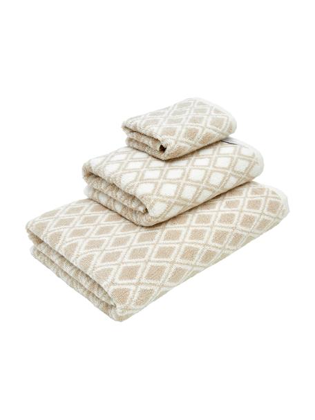 Set de toallas doble cara Ava, 3 uds., Color arena, blanco crema, Set de diferentes tamaños