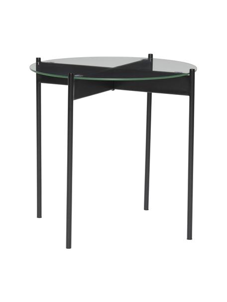 Ronde metalen bijzettafel Beam met glazen tafelblad in zwart, Tafelblad: glas, Frame: gecoat metaal, Zwart, transparant, Ø 45 x H 42 cm