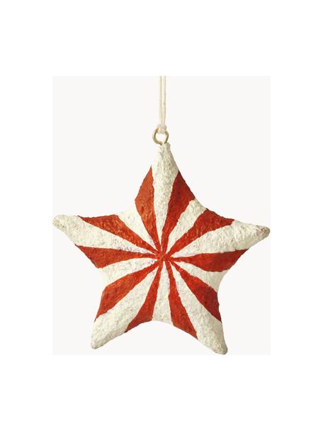 Adornos navideños estrella Bomuld, 4 uds., Tejido de algodón, Rojo, blanco, Ø 9 x Al 9 cm