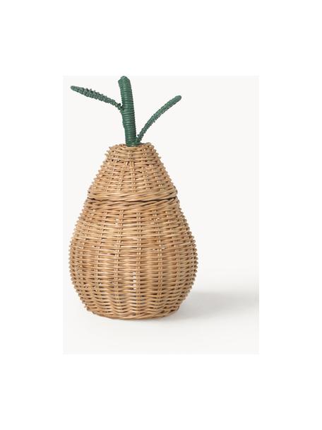 Handgefertigter Aufbewahrungskorb Pear aus Rattan, Rattan, Beige, Grün, Ø 19 x H 30 cm