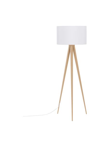 Lampa podłogowa trójnóg w stylu scandi Jake, Biały, drewno naturalne, Ø 50 x W 154 cm