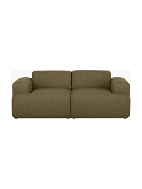 Divano 2 posti Melva, Rivestimento: 100% poliestre Con 35.000, Struttura: legno di pino massiccio, , Piedini: plastica, Tessuto verde oliva, Larg. 198 x Prof. 101 cm