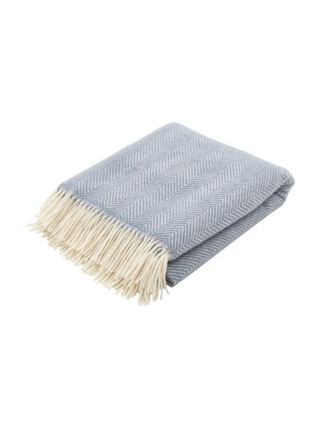 Coperta in lana con motivo a spina di pesce e frange Tirol-Mona, Blu, Larg. 140 x Lung. 200 cm