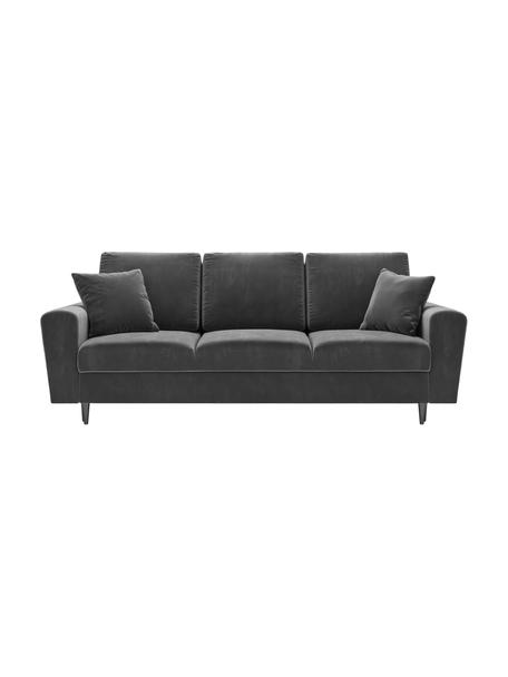 Canapé d'angle 3 places velours avec rangement Moghan, Gris clair, pieds noir, larg. 235 x prof. 100 cm