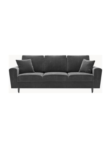 Divano letto 3 posti in velluto grigio con contenitore Moghan, Rivestimento: velluto di poliestere Il , Struttura: legno di pino massiccio, , Piedini: metallo laccato, Velluto grigio chiaro, nero, Larg. 235 x Prof. 100 cm