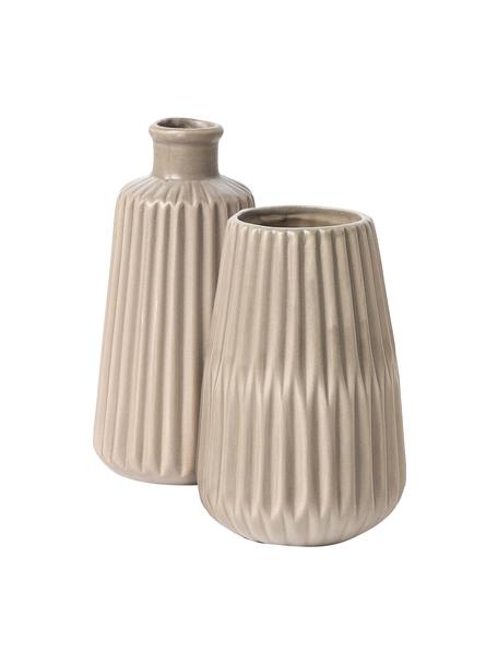 Lot de vases avec relief rainuré Esko, 2 élém., Porcelaine, Beige, Lot de différentes tailles