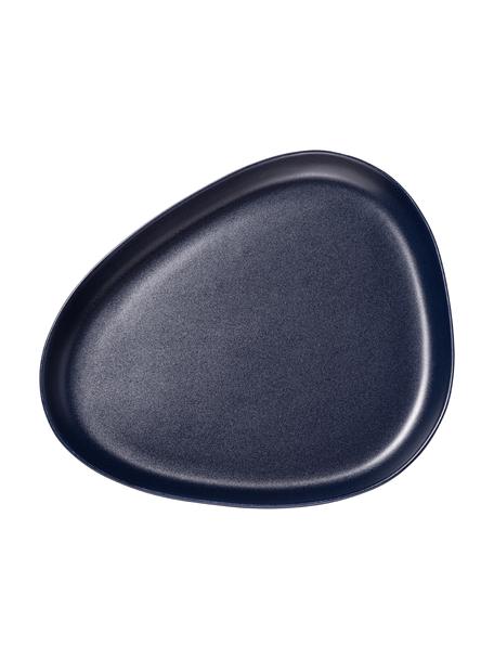 Handgefertigte Servierplatte Monaco, Steingut, Marineblau, L 35 x B 30 cm