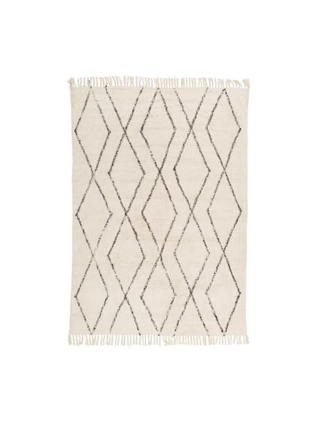Ręcznie tuftowany dywan z bawełny z frędzlami Bina, 100% bawełna, Beżowy, czarny, S 80 x D 150 cm (Rozmiar XS)