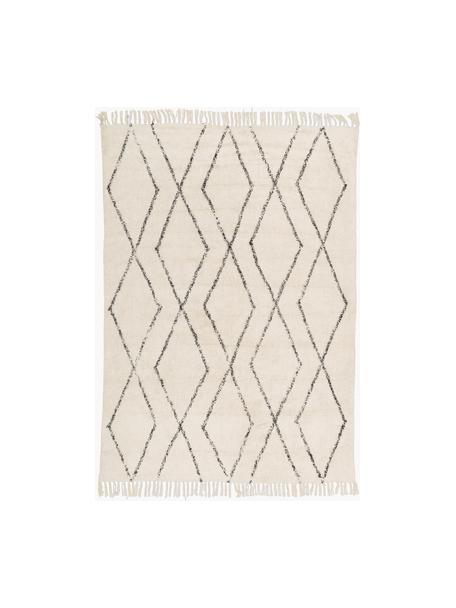 Ręcznie tuftowany dywan z bawełny z frędzlami Bina, 100% bawełna, Beżowy, czarny, S 120 x D 180 cm (Rozmiar S)
