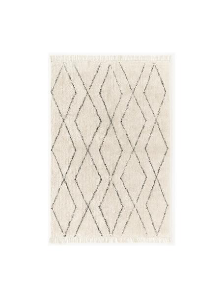 Alfombra artesanal de algodón con flecos Bina, 100% algodón, Beige, negro, An 160 x L 230 cm (Tamaño M)