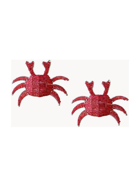 Krúžky na obrúsky zo sklenených perličiek Crab, 2 ks, Sklenené korálky, kov, potiahnutý, Červená, Š 12 x V 7 cm