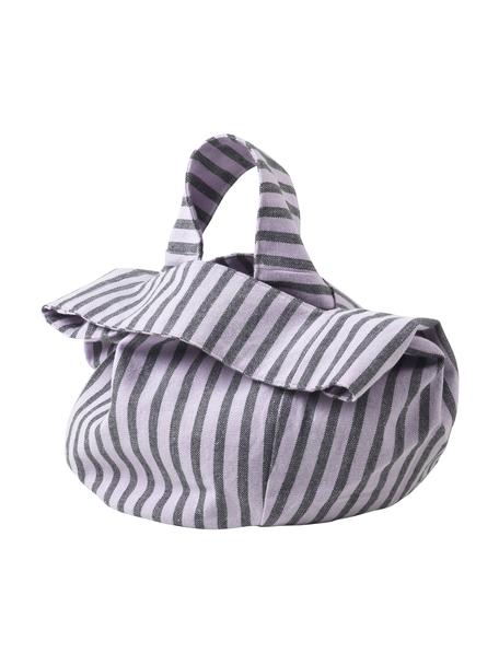 Pruhovaný bavlněný obal na chleba Strips, 100 % bavlna, Šedá, fialová, Ø 22 cm, V 22 cm