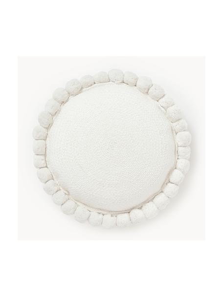 Cojín decorativo con pompones Deva, con relleno, Funda: 100% algodón, Blanco, Ø 40 cm