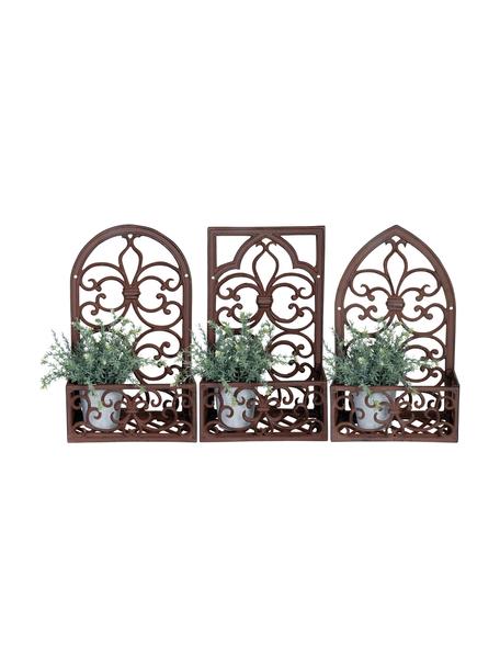 Set de soporte para macetas de pared Classic, 3 uds., Metal recubierto, Marrón, An 28 x Al 44 cm