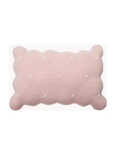 Ručne vyšívaný bavlnený plyšový vankúšik Biscuit, Svetloružová, lomená biela, Š 25 x D 35 cm