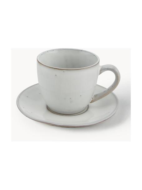 Handgemachte Kaffeetasse Nordic Sand mit Untertasse, Steingut, Hellgrau, gesprenkelt, Ø 8 x H 7 cm, 150 ml