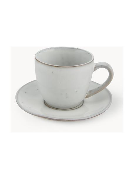 Handgemachte Kaffeetasse Nordic Sand mit Untertasse, Steingut, Hellgrau, gesprenkelt, Ø 8 x H 7 cm, 150 ml