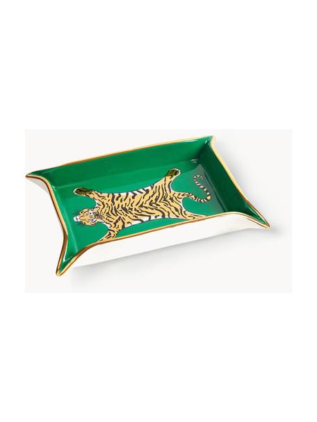 Pozłacana taca z porcelany Tiger, Porcelana z pozłacanymi akcentami, Wewnątrz: zielony, złoty, beżowy Na zewnątrz: biały, S 18 x G 13 cm